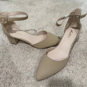 Ankle Strap Beige Heels